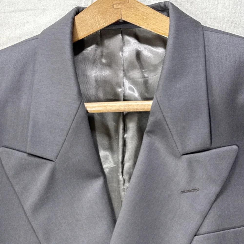 Andre Villard Men's Charcoal Gray Blazer Size 40S 100% Wool Double Breasted